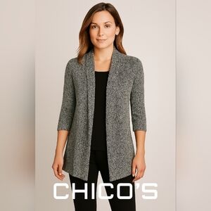 CHICO'S Coatigan Elegant Cabincore Cozy Gray Knitted 3/4 sleeves cardigan(#900)